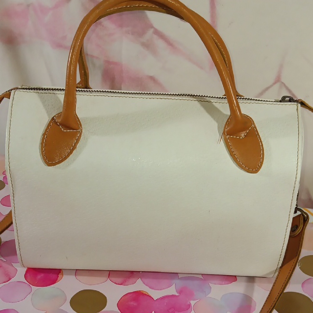 Vintage Esprit Tan and White Satchel with Timeless Design - Picture 5 of 11